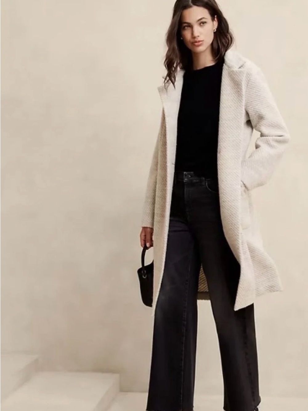 Banana Republic Cream Open-Front Long Cardigan Coat